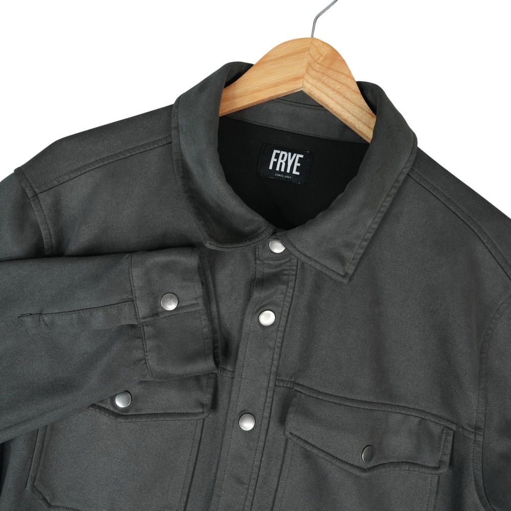 Frye Shirt Jacket Mens Large Dark Gray Faux Suede Western Snap Front Shacket